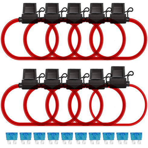 MuHize Inline Fuse Holder 12V - Upgraded 16 Gauge Automotive ATC/ATO Standard Fuse Holders with 15 AMP Standard Blade Fuses(10 Pack)...