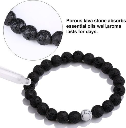 BBTO 4 Pieces Howlite Bracelet Lava Stone Black Matte Agate Essential Oil Diffuser Bracelet Set for Couples Gift...