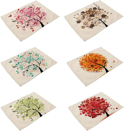 6 Pieces Polyester Linen Placemats Oil Painting Animal Pattern Dining Table Mats(6) (1)...