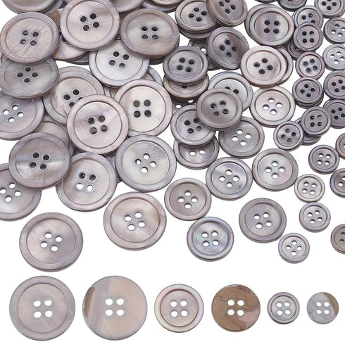 PH PandaHall 100pcs Natural Shell Buttons, 4-Hole Sewing Buttons 10/15/20mm Round Shell Buttons Grey Craft Seashell Buttons for Cloth Coats Suits ...