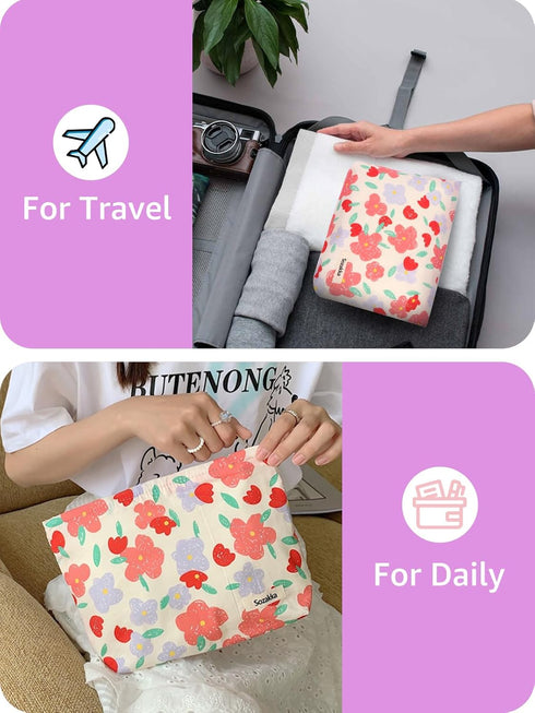 Makeup Bag - Travel Make Up Bag Pink Flower - Floral Cosmetic Bag for Women - Portable Makeup Organizer Bag for Business Trip...