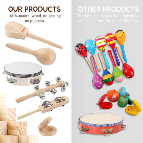 6PCS Musical Instruments for Kids Toddler Natural Wooden Percussion Toy Sets Preschool Education Music Instruments Present for Birthday Christmas ...