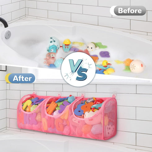 Bath Toy Storage, Large Capacity 3 Compartments Bathtub Toy Storage, Opening Bath Toy Holder Organizer, Mesh Shower Caddy for Kids Baby Bathroom T...