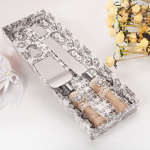 TRUE LOVE GIFT Wedding Cake Knife and Server Set Bride and Groom 2-Piece Dessert Set, Party, Wedding, Anniversary or Celebration...