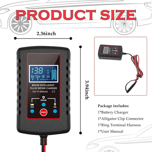 Trickle Charger for Car Battery 12V/6V,Smart Automatic Motorcycle Battery Charger with SAE Cable,Universal Battery Maintainer Car Accessories for ...