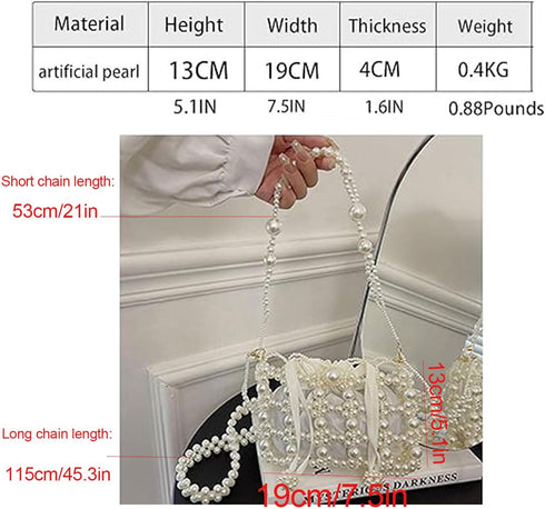 Luxury Pearl Bag Chain Bag Purse Evening Bags, Artificial Pearl Clutch Handmade Bags for Party Wedding Bridal Travel 17...