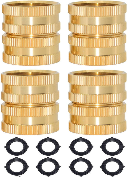 3/4" Brass Garden Hose Connector, Water Hose Fitting Adapter with Double Female Dual Swivel for Male Hose to Male Hose,Double Female Connectors wi...