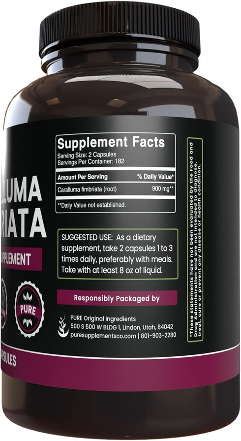 PURE ORIGINAL INGREDIENTS Caralluma Fimbriata (365 Capsules) No Magnesium Or Rice Fillers, Always Pure, Lab Verified...