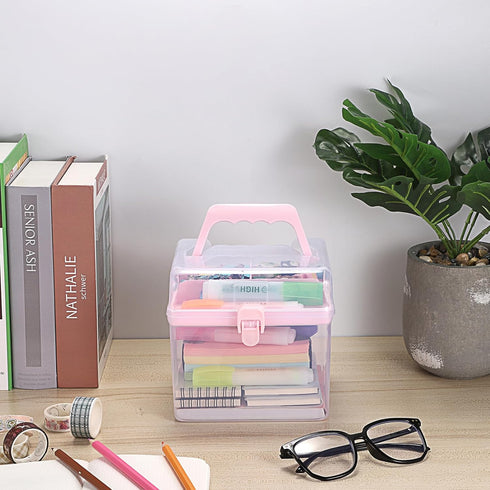 BTSKY Multipurpose Plastic Craft Storage Containers with Removable Tray, Clear Plastic Storage Box with Lid & Handle, Easy Carry & Stack Small Sto...