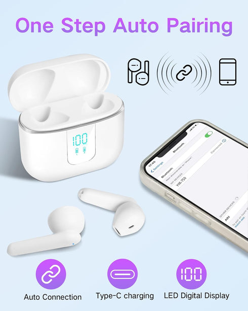 Wireless Earbuds, 5.3 Headphones 40Hrs Playtime with Charging Case, Waterproof Stereo in-Ear Earphones with Microphone for iPhone Android Cell Pho...