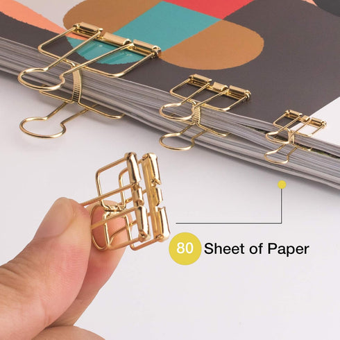 18 Pcs Gold Wire Binder Clips and 20 Pcs Cute Paper Clips Set Assorted Sizes, 2 Big 6 Medium 10 Small Smooth Steel Hollow Office Clamp Clips...