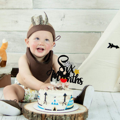 Mickey Six Months Cake Topper,Sparkle Mickey Mouse 1/2 Half Birthday Baby Shower Party Decorations...