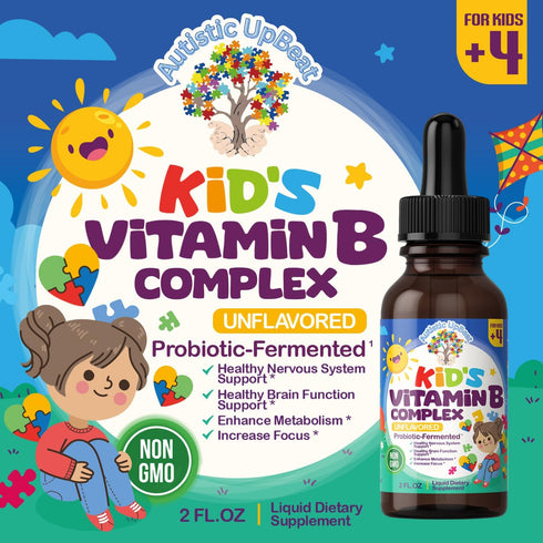Autistic UpBeat: Kid's Vitamin B Complex | Kid-Friendly Drops | Unlfavored | B1, B2, B3, B6, B7, B9 & Methyl B12 | Brain Function, Focus, Metaboli...