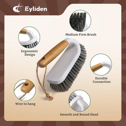 Eyliden Scrub Brush, 2 Pack Heavy-Duty Stiff Bristles Cleaning Brush, Natural Bamboo Handle, Multi Purpose Scrub Brushes for Bathroom Floor Tub Sh...