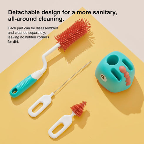 Rabbit Baba Silicone 4-in-1 Baby Bottle Brush Set,Nipple Brush, Bottle Brush, Straw Brush? Safe and Durable, Easy to Clean and Dry?4 Count?Cleanin...