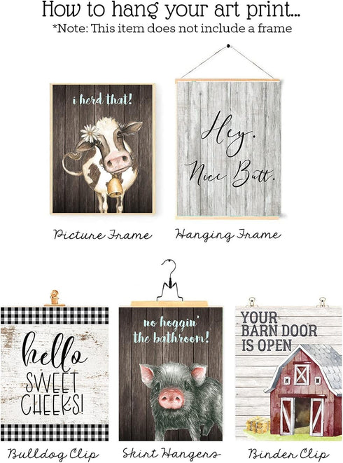 Silly Goose Gifts Funny Rustic Farm Animal Themed Bathroom Decor Wall Art Print Sets, Typography Country Bath Pictures Signs Wood Style (Adorable ...
