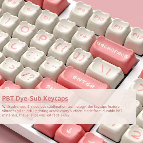 Akko PBT Keycaps Set, Pink Bear OEM Profile 122-Key PBT Keycaps for Mechanical Keyboards...