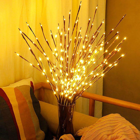 DK177 2 Pack Led Branch Light Battery Operated Lighted Branch Vase Filler Willow Tree Artificial Little Twig Power Brown 30 Inch 20 LED for Home R...