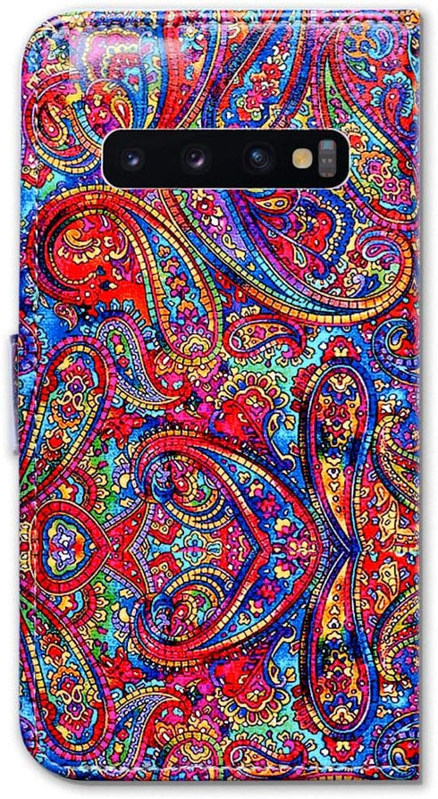 Case for Galaxy S10, Bright Paisley Pattern Flip Folio Leather Case Wallet Cover with ID Card Credit Card Slot Kickstand for Samsung Galaxy S10...