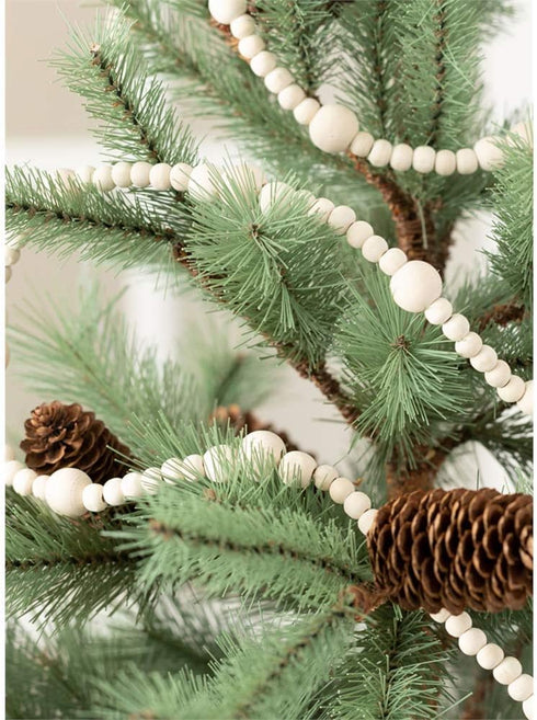 2PCS 86in Christmas Wood Bead Garland, Creative Wooden Garland for Valentine's Day Decor, Farmhouse Wall Home Rustic Country Natural Holiday Decor...