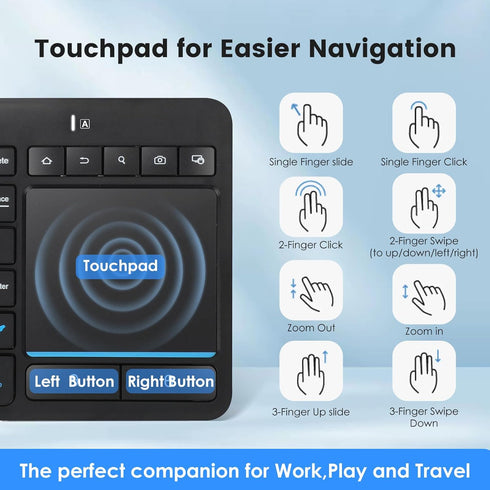 Multi-Device Wireless Bluetooth Keyboard with Touchpad-Wireless TV Keyboard with Multi-Touch Big Size Trackpad,Support 3 Devices for TV,Windows, A...