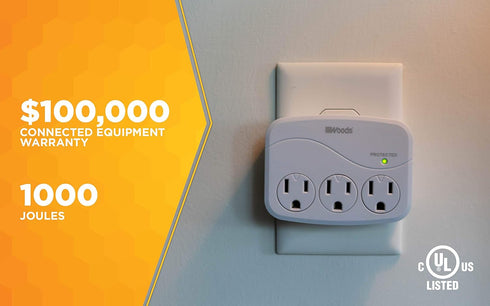 Woods 41034 Surge Protector with 3 Power, 3-Outlet 1000J of Protection...