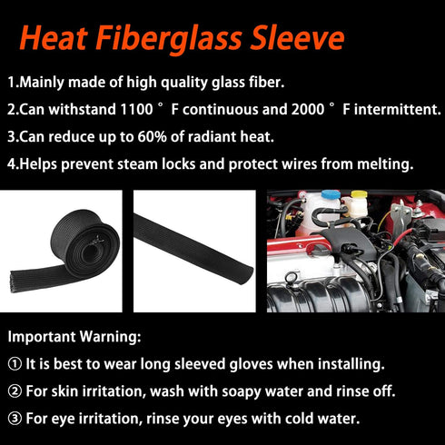 Heat Sleeve Fiberglass Adjustable Heat Shield High Temp Black Colour 5FT-25MM(1") for Car Wire Loom Brake Line Cable Protection...