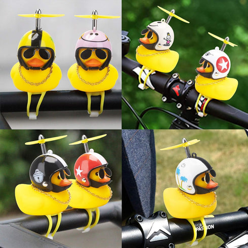 wonuu Rubber Duck Toy Car Ornaments Yellow Duck Car Dashboard Decorations Squeeze Duck Bicycle Horns with Propeller Helmet (Bright Rose-Light)...