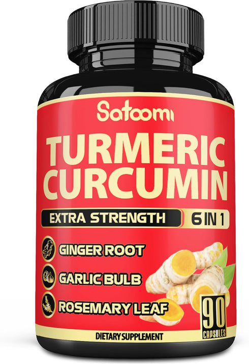 6in1 Turmeric Curcumin Supplement - 3 Month Supply - 95% Curcuminoids with Ginger Root, Garlic Bulb, Rosemary & Black Pepper - 90 Capsules...