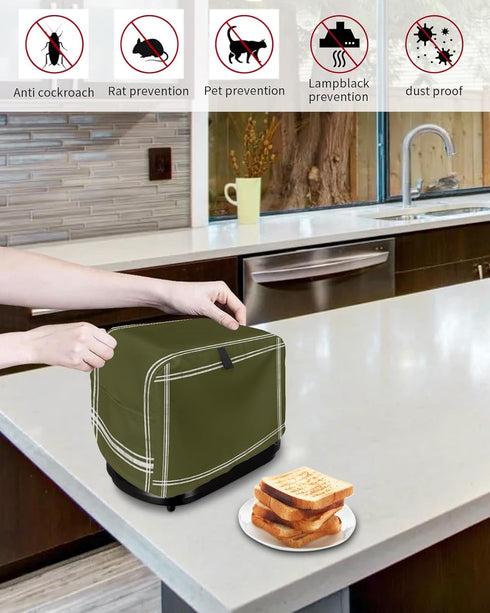 Toaster Dust Cover with Pockets, Solid Color Dark Olive Green Soft Washable 4 Slice Toaster Cover, Dust-proof Cover for Small Appliance Cover and ...