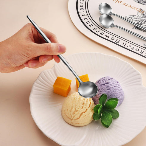 4 PCs 6.7 Inches Stainless Steel 18/10 Coffee Spoons,Matte Finish SS 304 Long Handle Coffee Stirring Spoon,Iced Tea Spoon,Espresso Mixing Spoons,C...