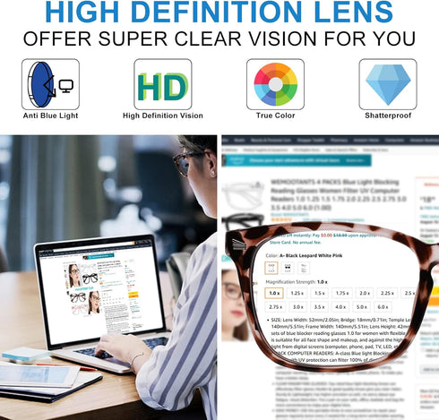 4 Packs Reading Glasses 1.0 for Women Blue Light Blocking Square Computer Readers 1.00 1.25 1.5 1.75 2.0 2.25 2.5 2.75 3.0 3.5 4.0 5.0 6.0...