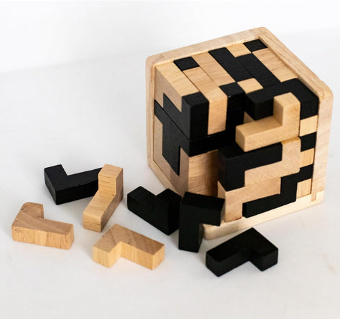 Wooden Brain Teaser Puzzle Cube: Cool Office Gadgets for Desk, Block Puzzles & Cube Puzzle for Adults and Teens | Educational Toy | 54 L-Shaped Pi...