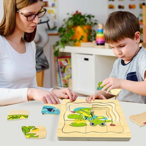 Montessori Wooden Puzzles for Kids Ages 4-8, 4 Layer Life Cycle Jigsaw Puzzle for Toddlers, Children Preschool Learning Educational Puzzles Toys f...