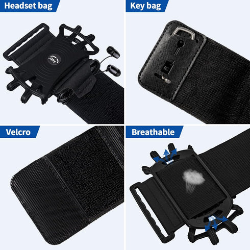 Wristband Running Phone Holder for iPhone 15/14/13/12 Pro Max/11/X/8 Plus/8/7, 360°Rotatable with Key Holder, Sports Wristband for Samsung Galaxy ...