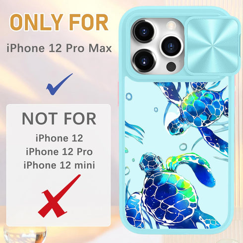 for iPhone 12 Pro Max Case with Slide Camera Cover, Sea Turtle Cases for iPhone 12 Promax with Ring Holder, Turtles Stylish Aesthetic Designer Sli...