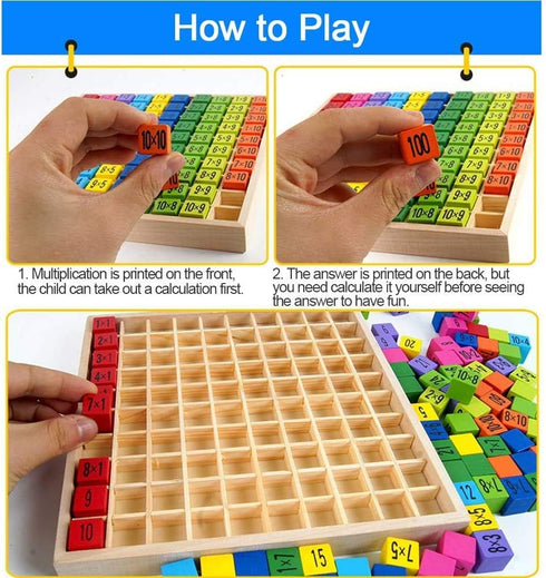 Wooden Toys Hundred Board Montessori Math 10x10 Times Table Tray with Answers Multiplication Board Educational Game for Kids (Multiplication Board...
