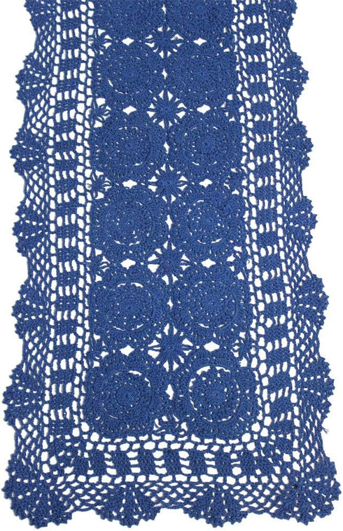 KEPSWET Cotton Handmade Crochet Lace Table Runner Blue Rectangle Coffee Table Dresser Decor (14x36 inch)...
