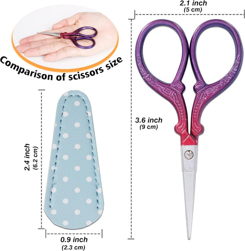 3.6 inch Sewing Crafting Scissors Stainless Steel Embroidery Scissors with Leather Scissor Cover for Cross Stitch Cutting Paper Handcraft Craft Ar...