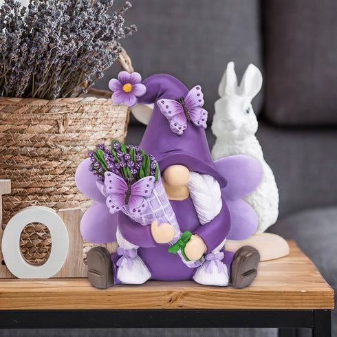 Lavender Gnomes Decor, Spring Resin Garden Gnome Decorations for Home Indoor/Outdoor Pastel Purple Spring Lavender Decorations Farmhouse Butterfly...