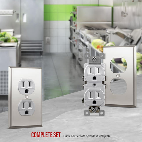 ENERLITES Elite Series Duplex Receptacle with Stainless Steel Metal Wall Plate, Tamper-Resistant Outlet, Commercial Grade, 15A 125V, UL Listed, 61...