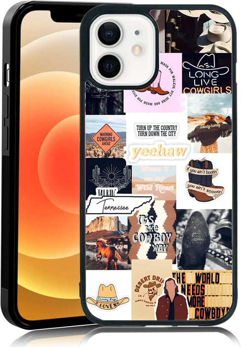Western Country Music Artist Collage Phone Case Fit for iPhone 12 Mini — TPU Shockproof iphone Case Cowboy Boots Hat Phone Cover Gift for Boy Girl...