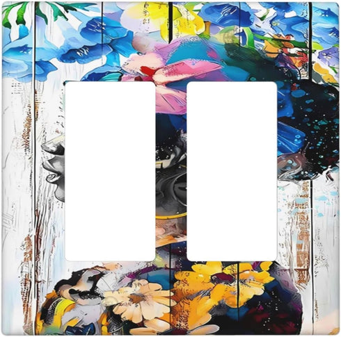 African American Women Farmhouse Flower Light Switch Cover 2 Gang Rocker Decorative Double Decora Wall Plate Electrical Switchplate GFCI Faceplate...