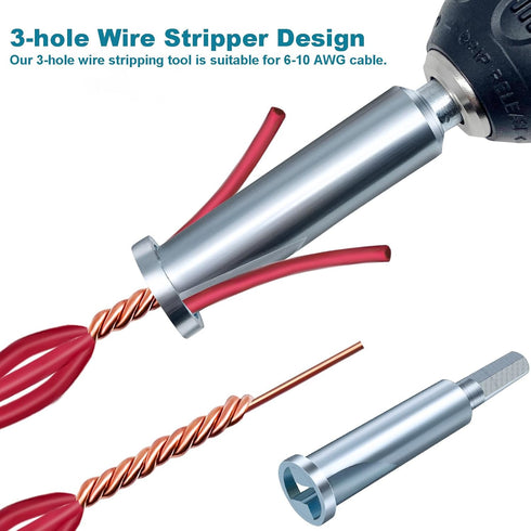 Wire Twister Tool for Drill, 3 Way/ 5 Way Wire Stripper and Electrical Wire Twister Tool for Power Drill, Quick Stripping Tool Set for 6-10 AWG Ca...