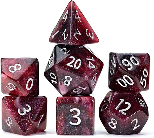 Gate Keeper Games and Dice: Aether Dice: Plague - 7pc RPG Set, Black, Red & White Swirled w/ Holographic Glitter, 7 Resin Dice for Role Playing Ga...