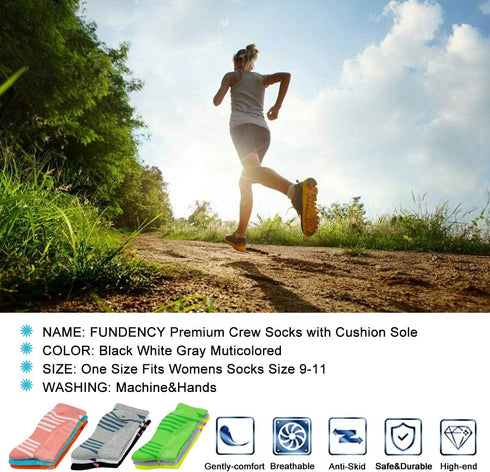 Women's Athletic Crew Socks 6 Pack, Running Breathable Cushion Socks with Arch Support...