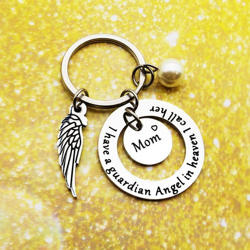 Mom Memorial Keychain Gift Loss of Mother Jewelry I have a guardian Angel in heaven I call her Mom Keychain Sympathy for Remembrance Memory Gifts ...