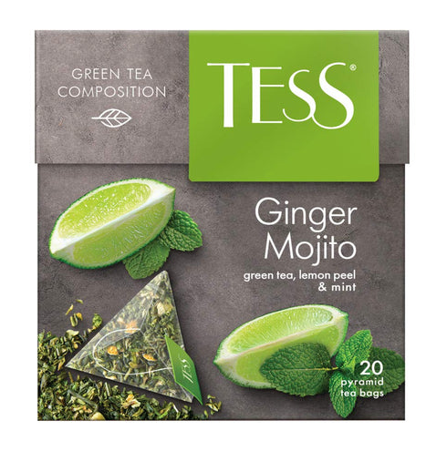Tess Ginger Mojito Green Tea Composition Lemon Peel and Mint Leaf Tea in 20 Pyramid Sachets...