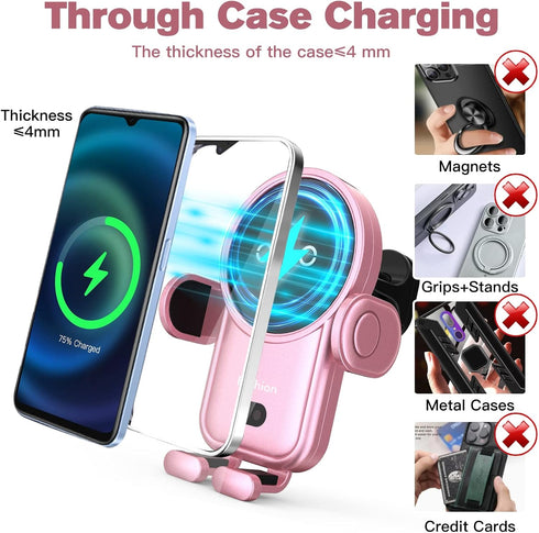 Wireless Car Charger, 15W Auto-Clamping Car Charger Mount, Air Vent Car Charging Holder for iPhone 14/14 Pro/13/13 Pro /12/12 Pro/ 11/11 Pro/Xr/Xs...