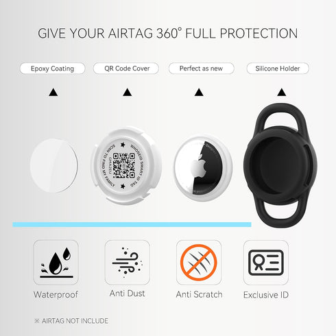 QR Code Airtag Holder, Scan QR Code Send Location Alert Email, Waterproof Full Body Protection Anti-Lost Air Tag Case, Airtag Accessories for Dog,...